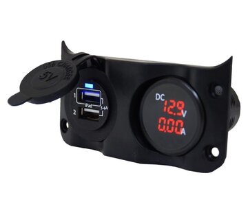Talamex Schakelpaneel Wave add-on paneel dubbel USB & Volt / Ampere meter