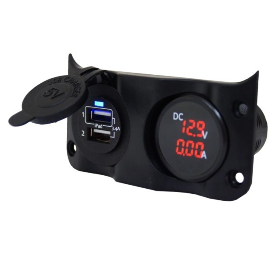 Talamex Schakelpaneel Wave add-on paneel dubbel USB & Volt / Ampere meter