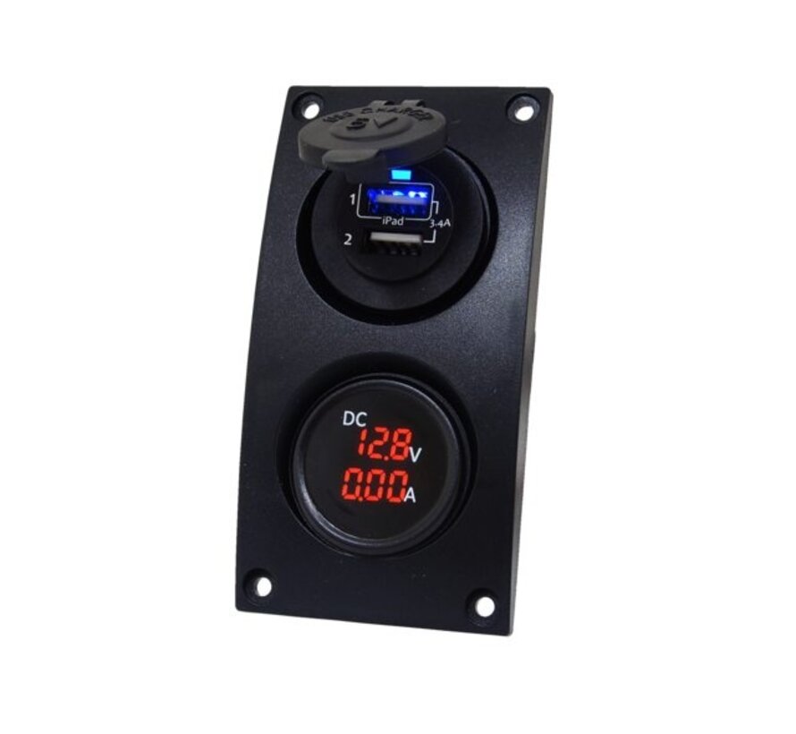 Talamex Schakelpaneel Curved add-on paneel dubbel USB & Volt / Ampere meter
