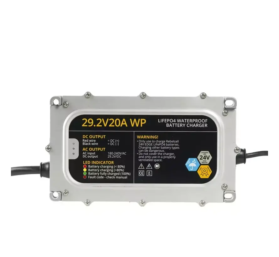 Rebelcell LiFePO4 Acculader 29.2V 20A Waterdicht (IP65)