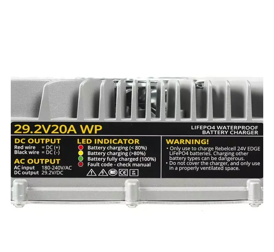 Rebelcell LiFePO4 Acculader 29.2V 20A Waterdicht (IP65)