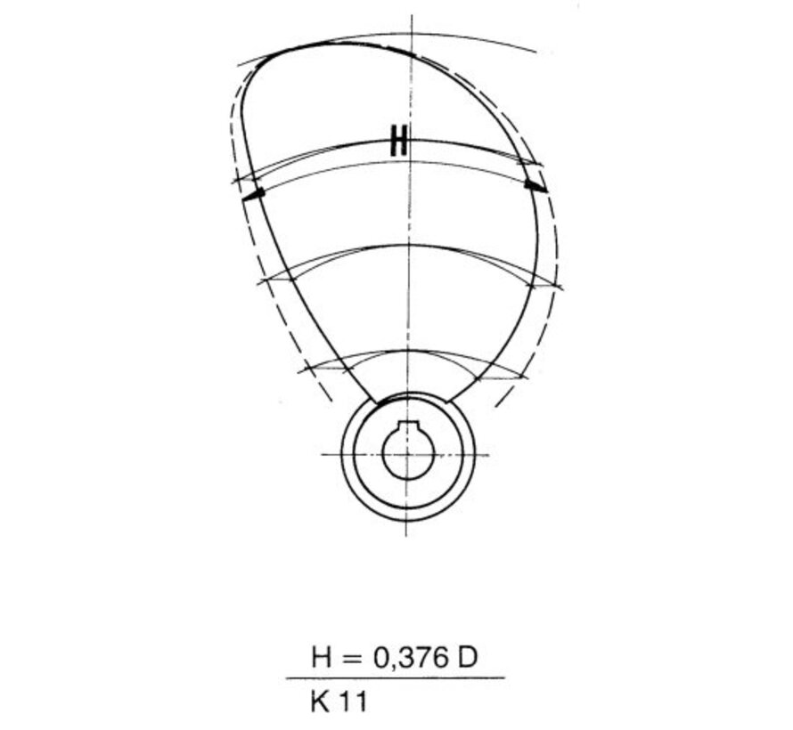 Radice 2-blads bronzen scheepsschroef type K11  14x08  asgat Diameter 25mm  conus 1:10  rechts