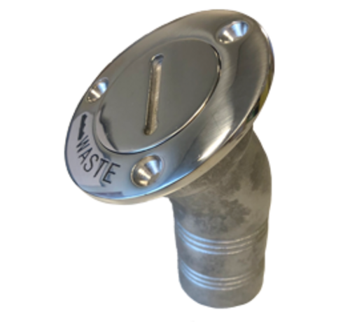 Allpa RVS Dekvuldop 'Waste'  slangaansluitingDiameter 38mm  flensDiameter 76mm  30Graden  model