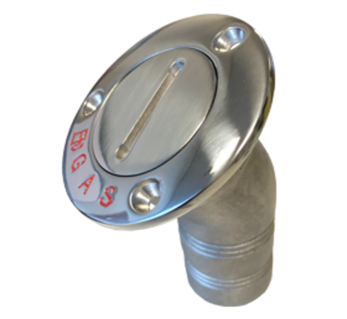 Allpa RVS Dekvuldop 'Gas'  slangaansluitingDiameter 38mm  flensDiameter 76mm  30Graden  model