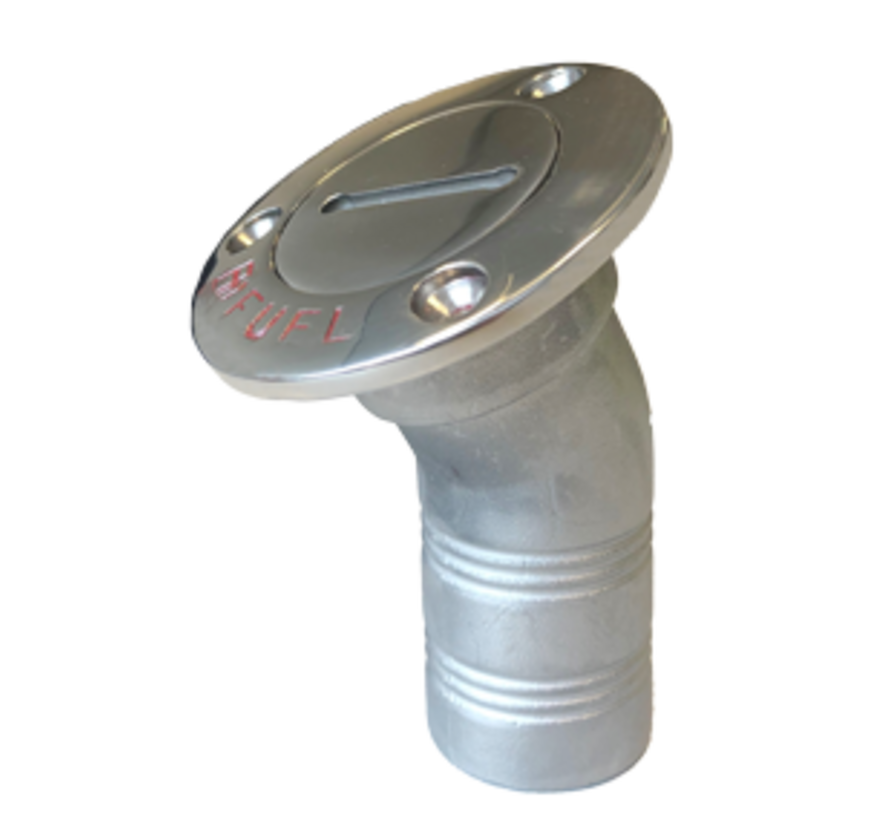 RVS Dekvuldop 'Fuel'  slangaansluitingDiameter 38mm  flensDiameter 76mm  30Graden  model