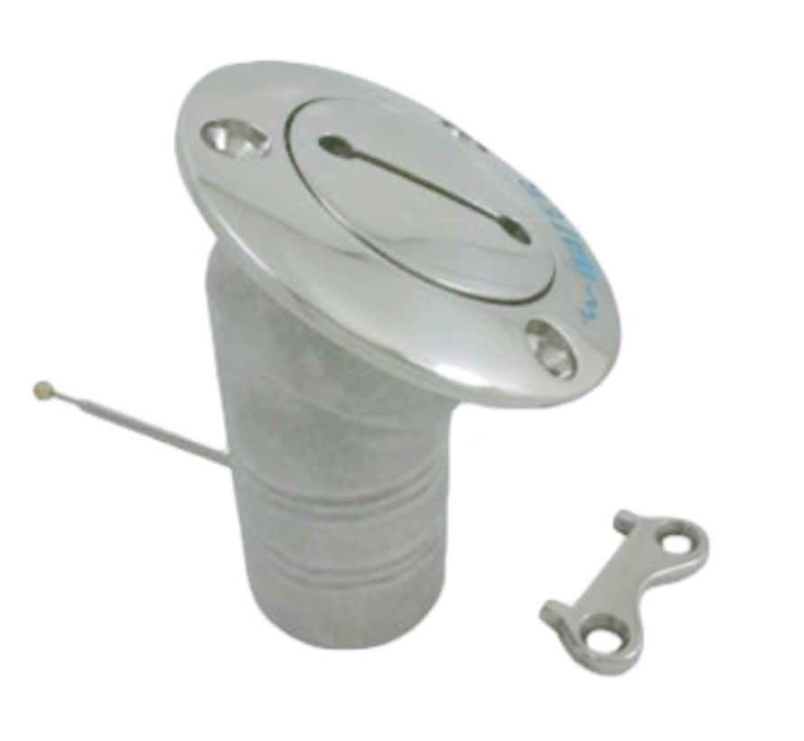 RVS Dekvuldop 'Fuel'  slangaansluitingDiameter 38mm  flensDiameter 76mm  30Graden  model