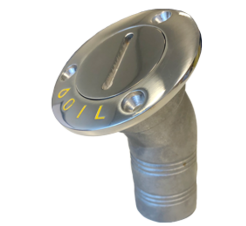 Allpa RVS Dekvuldop 'Oil'  slangaansluitingDiameter 38mm  flensDiameter 76mm  30Graden  model