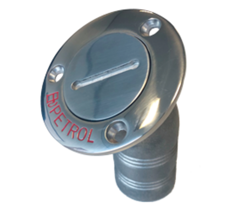RVS Dekvuldop 'Petrol' slangaansluitingDiameter 38mm flensDiameter 76mm 30Graden model