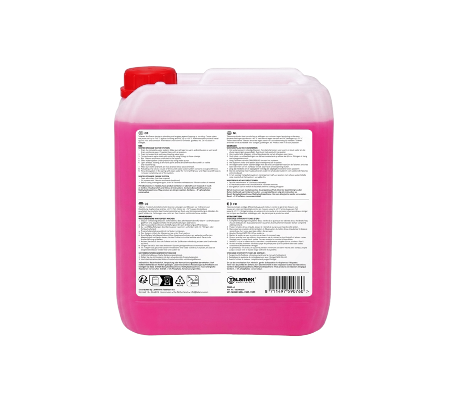 Talamex Antivries rose 5 Liter - Voor Boot, Motor, Toilet en Drinkwater systeem