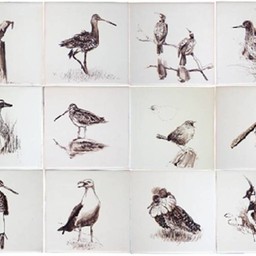 Frisiantiles Tegels vogels sepia A 1-14