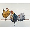 Tile panel three chickens on branch