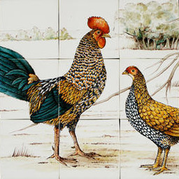 Frisiantiles Kacheltableau Hahn und Henne IV