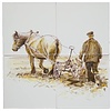 Tile panel plowing horse and farmer