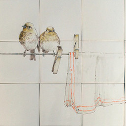 Frisiantiles Tile panel with Robins on washing line