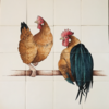 Tegeltableau twee kippen op stok