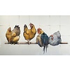 Tegeltableau vier kippen op stok