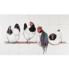 Tile panel four Lakenvelder chickens on branch