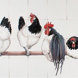 Frisiantiles Tile panel four Lakenvelder chickens on branch
