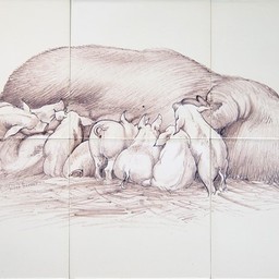 Frisiantiles Tegeltableau zeug met biggen