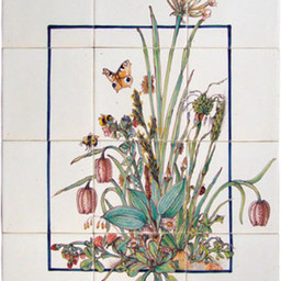 Frisiantiles Kacheltableau Schwanenblume mit Insekten I
