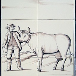 Frisiantiles Kacheltableau Kuh mit Bauer I