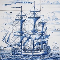 Frisiantiles Tile panel with three masted ship (East Indiaman)