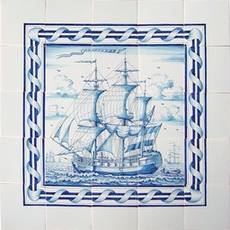 Frisiantiles Tile panel with three masted ship IV (East Indiaman)