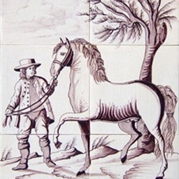 Frisiantiles Tegeltableau paard met boer