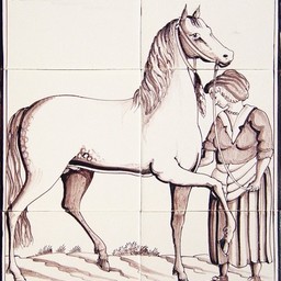 Frisiantiles Kachelbild Pferd mit Bäuerin