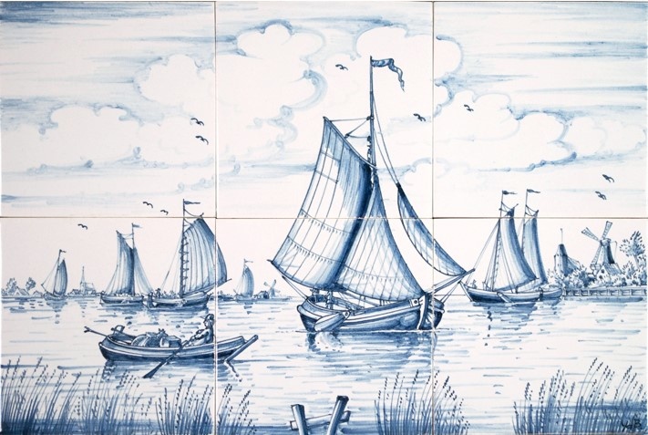 Frisiantiles Tile panel with ship scene - Frisian Tiles