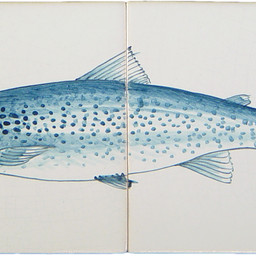 Frisiantiles Fliesentableau Lachs in Blau