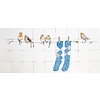 Tile panel Robins with juveniles & blue socks