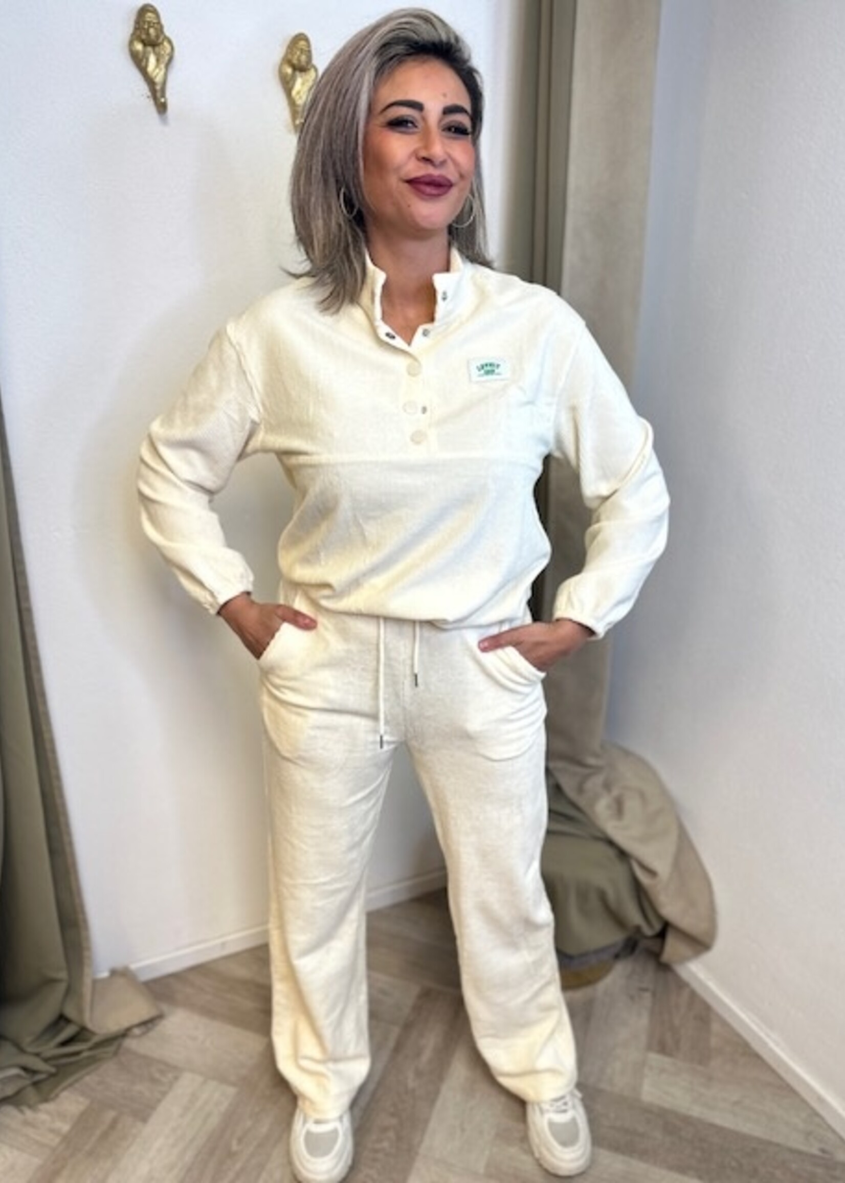 Twee Delig Comfy Rib Suit Creme