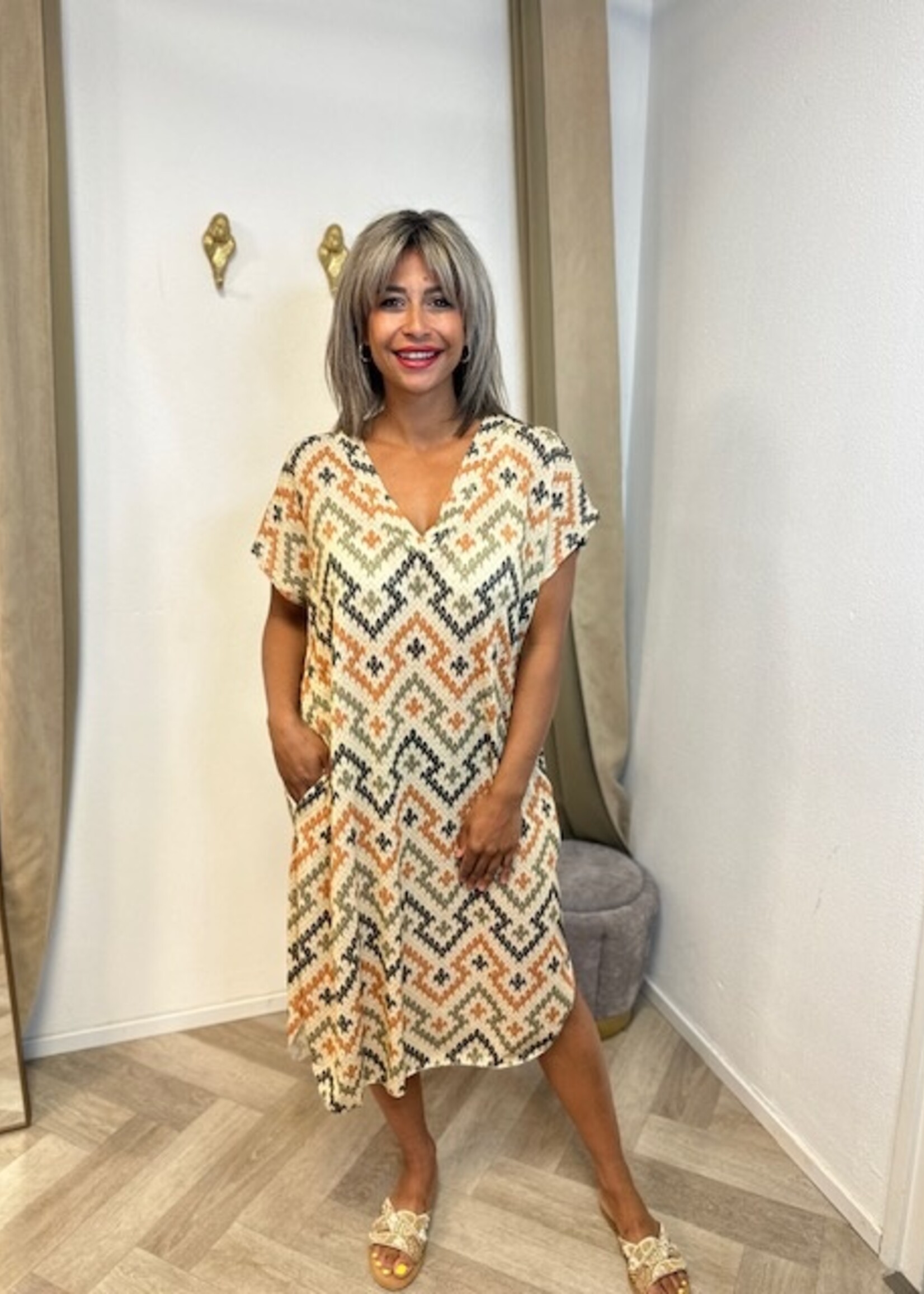 Jurk Zig Zag Khaki