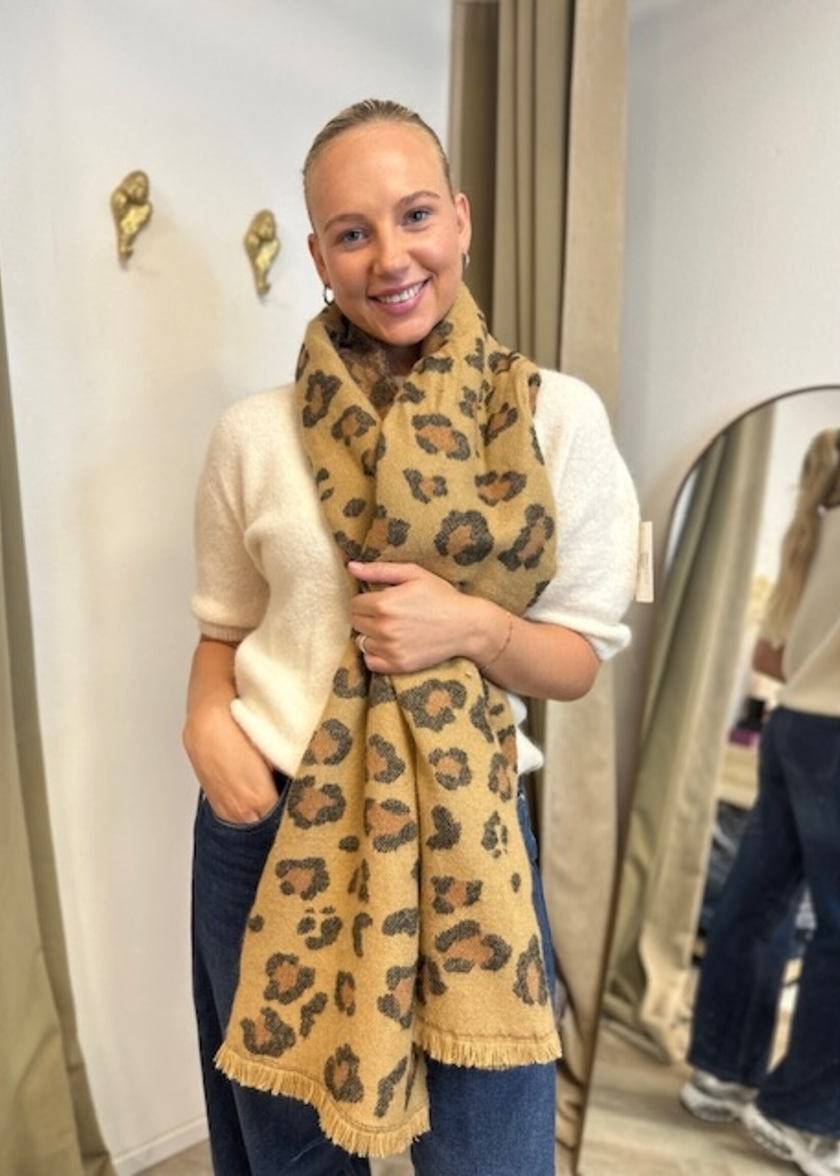 Camel Leopard Luxe Sjaal