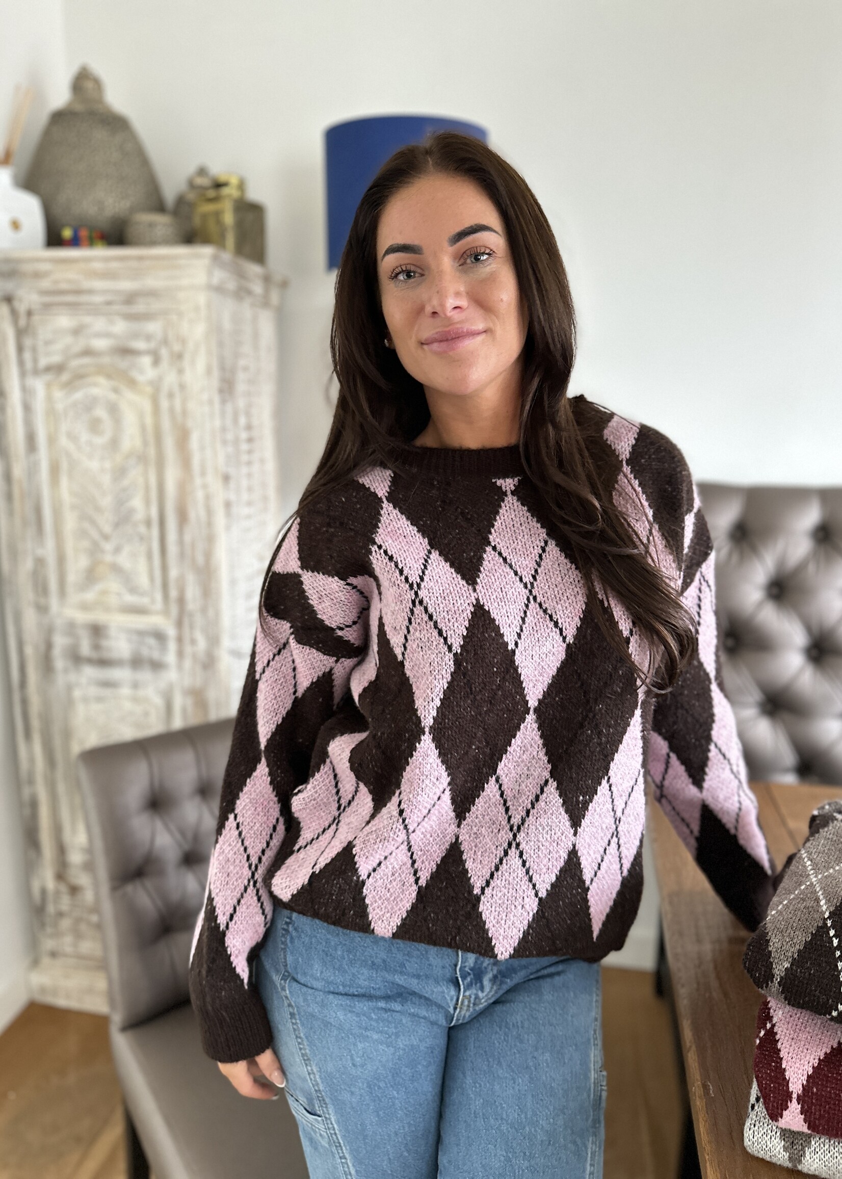 Checked Knit Sweater