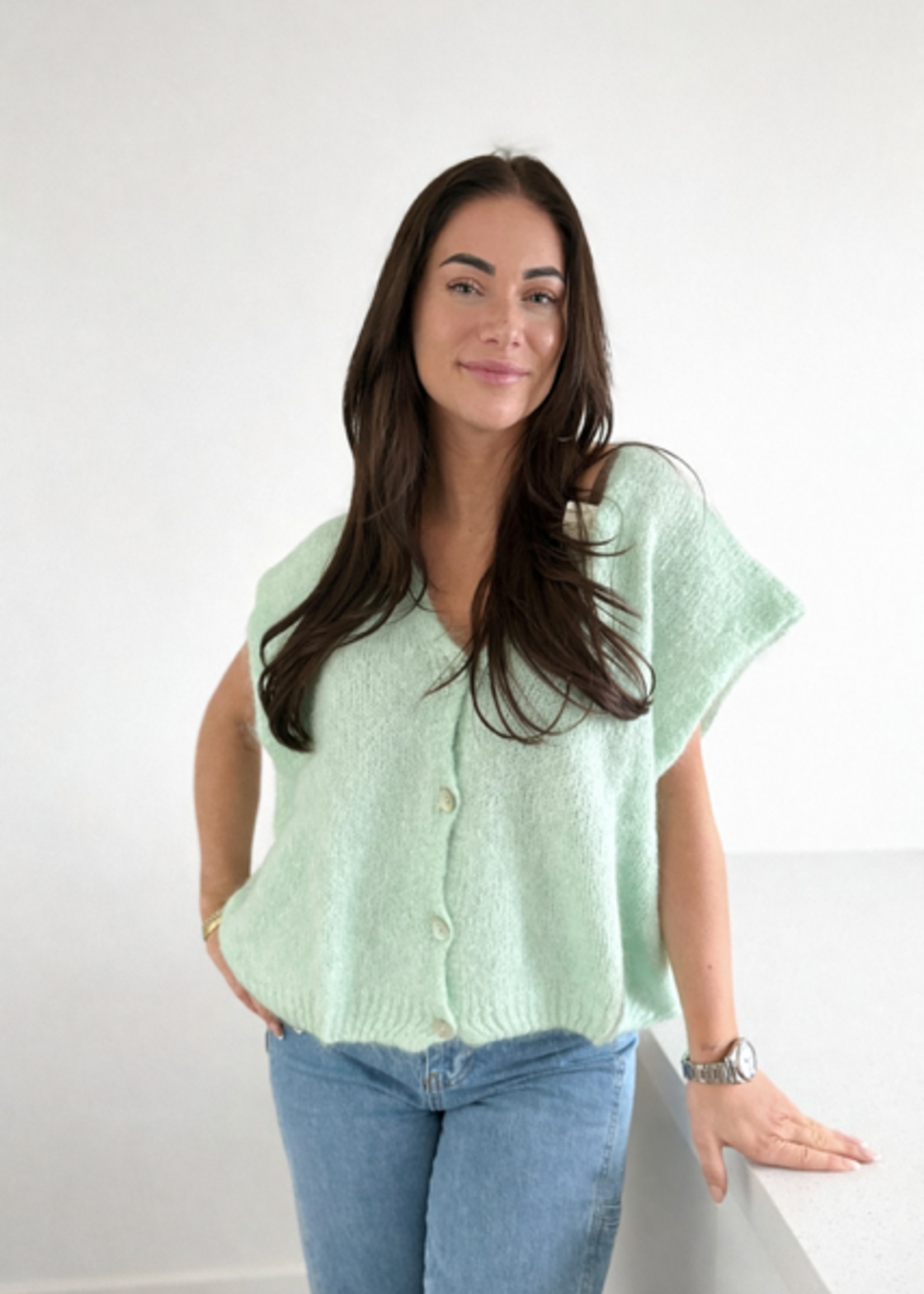 Mint Mohair Button Vest