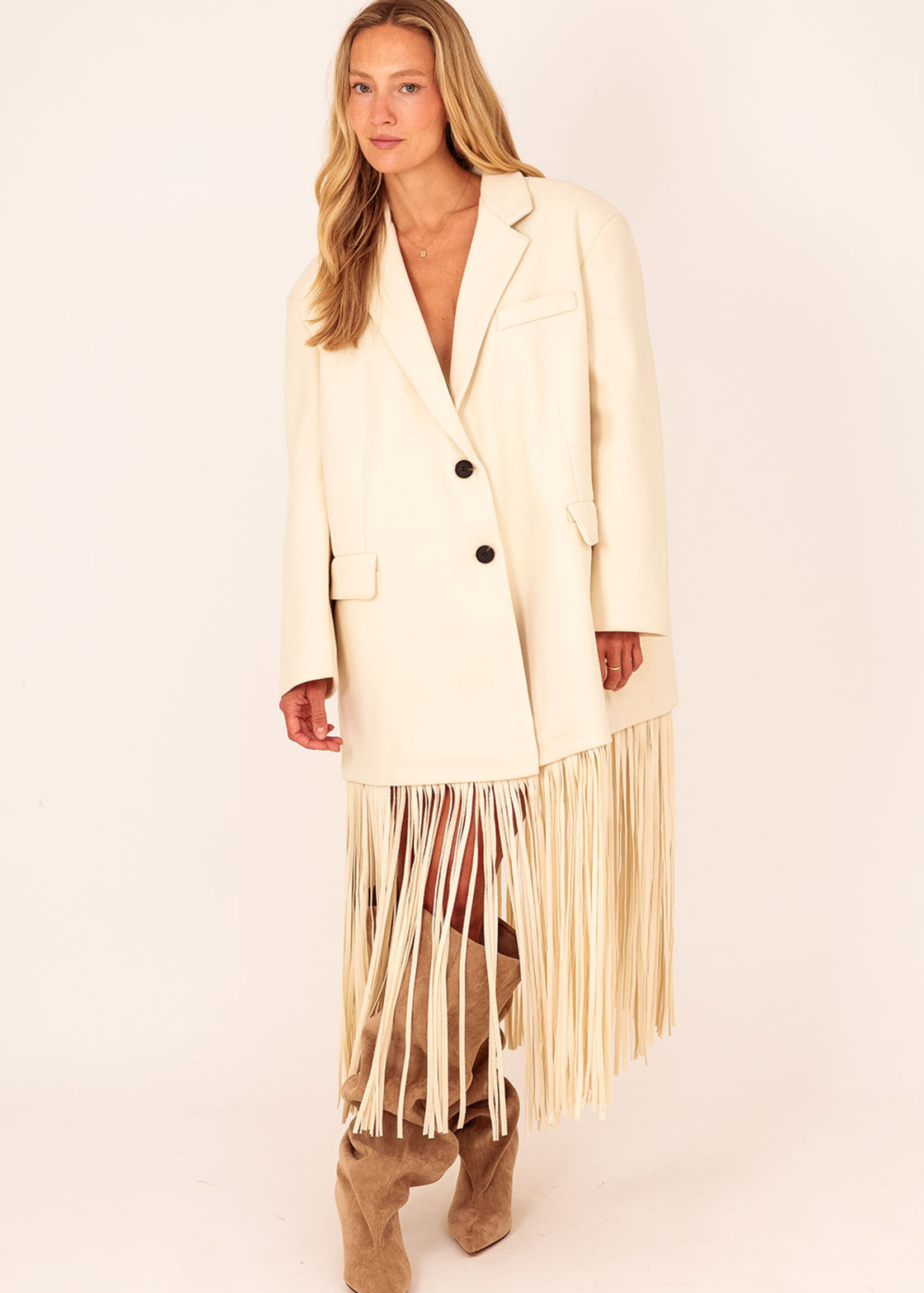 Oversized Wool Fringe Blazer Coat