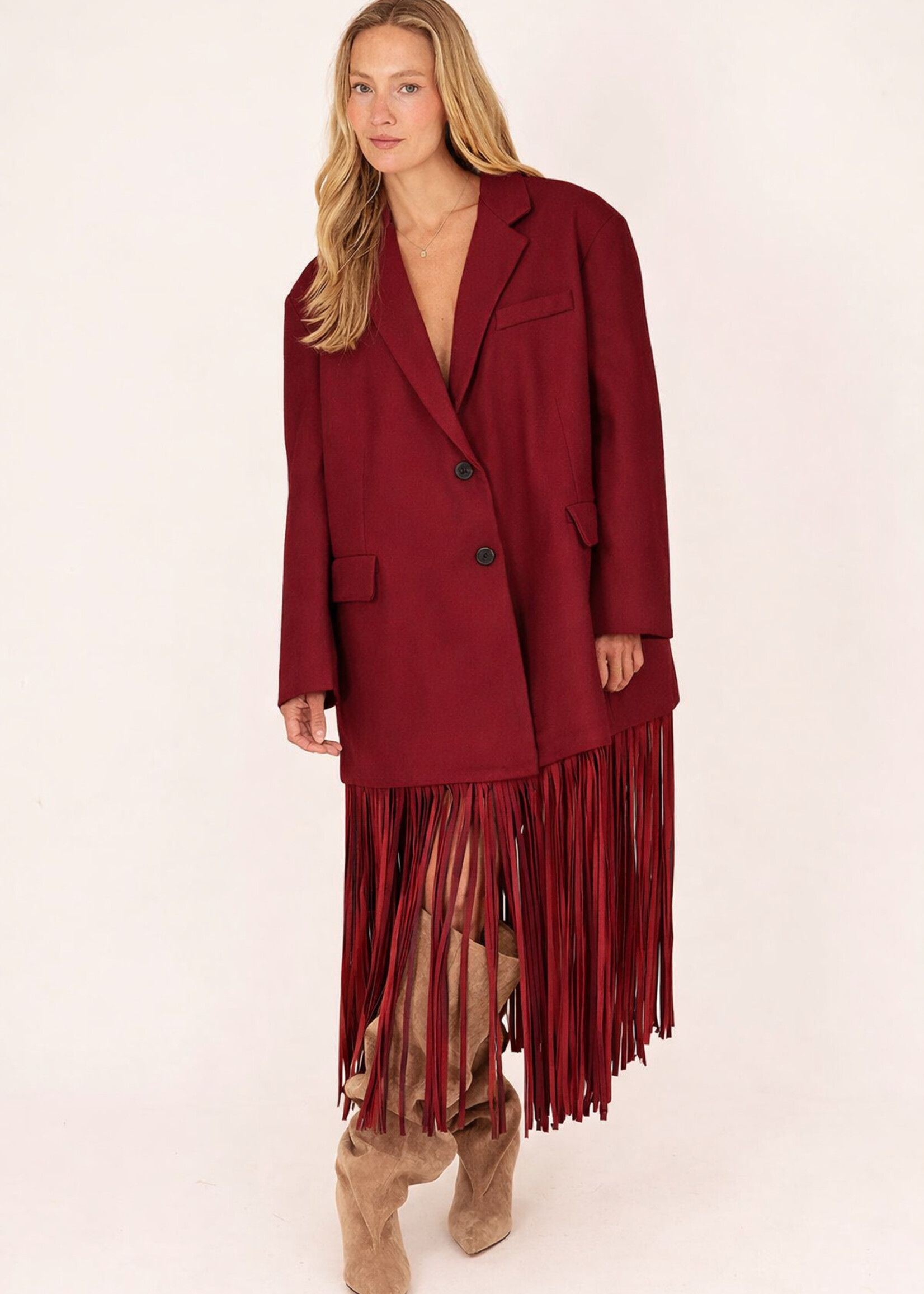 Oversized Wool Fringe Blazer Coat