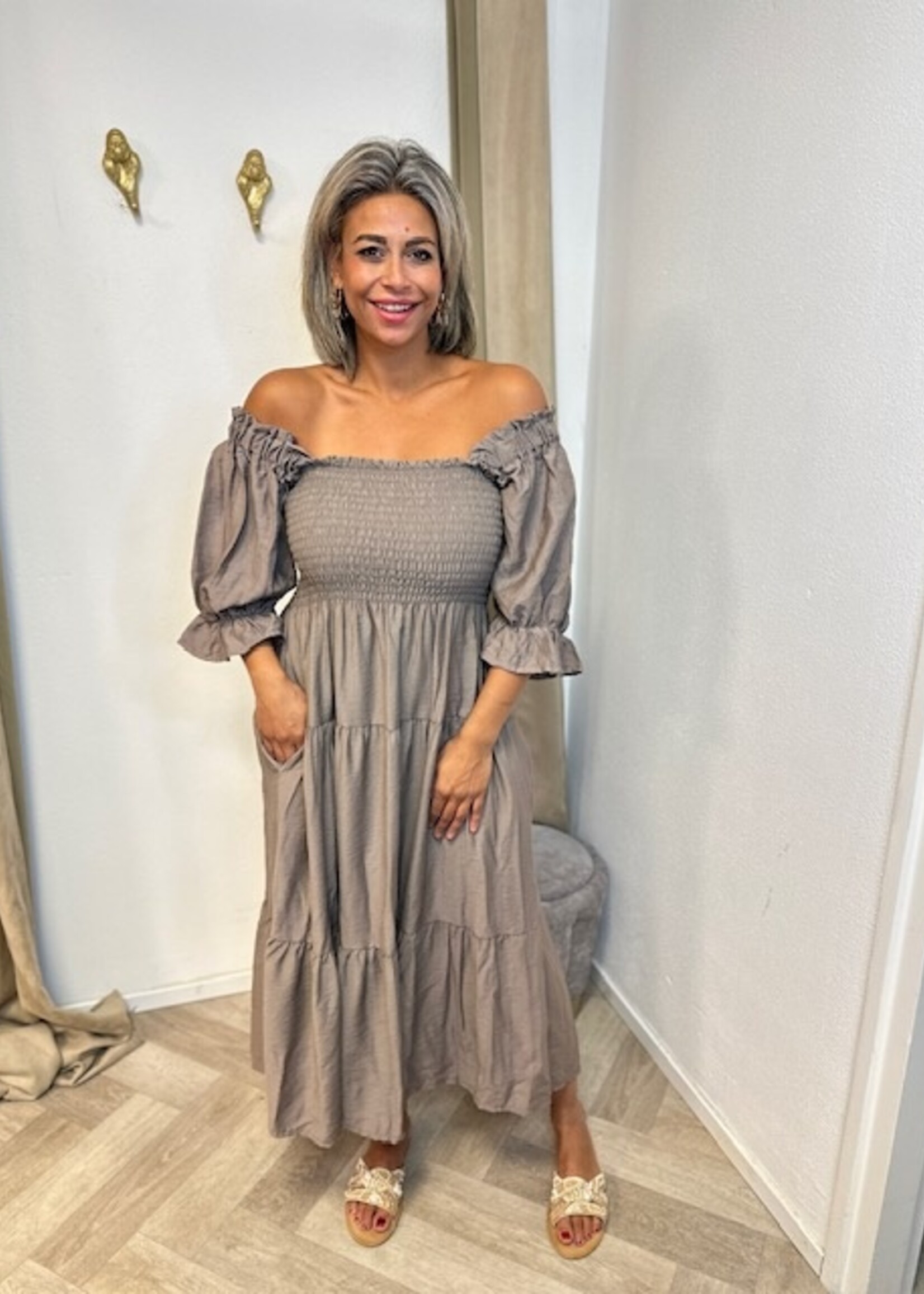 Off-Shoulder Smocked Layer Dress