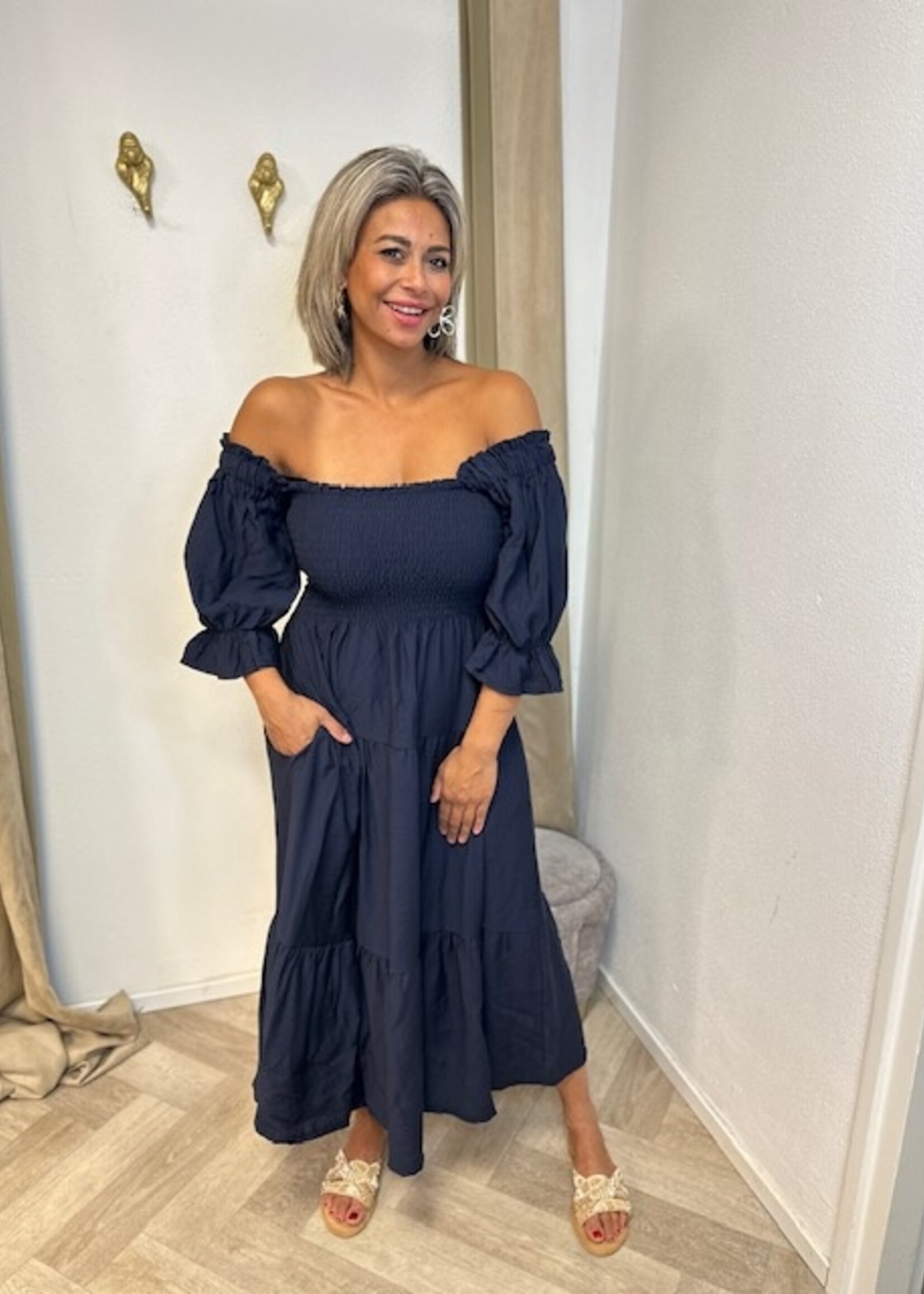 Off-Shoulder Smocked Layer Dress