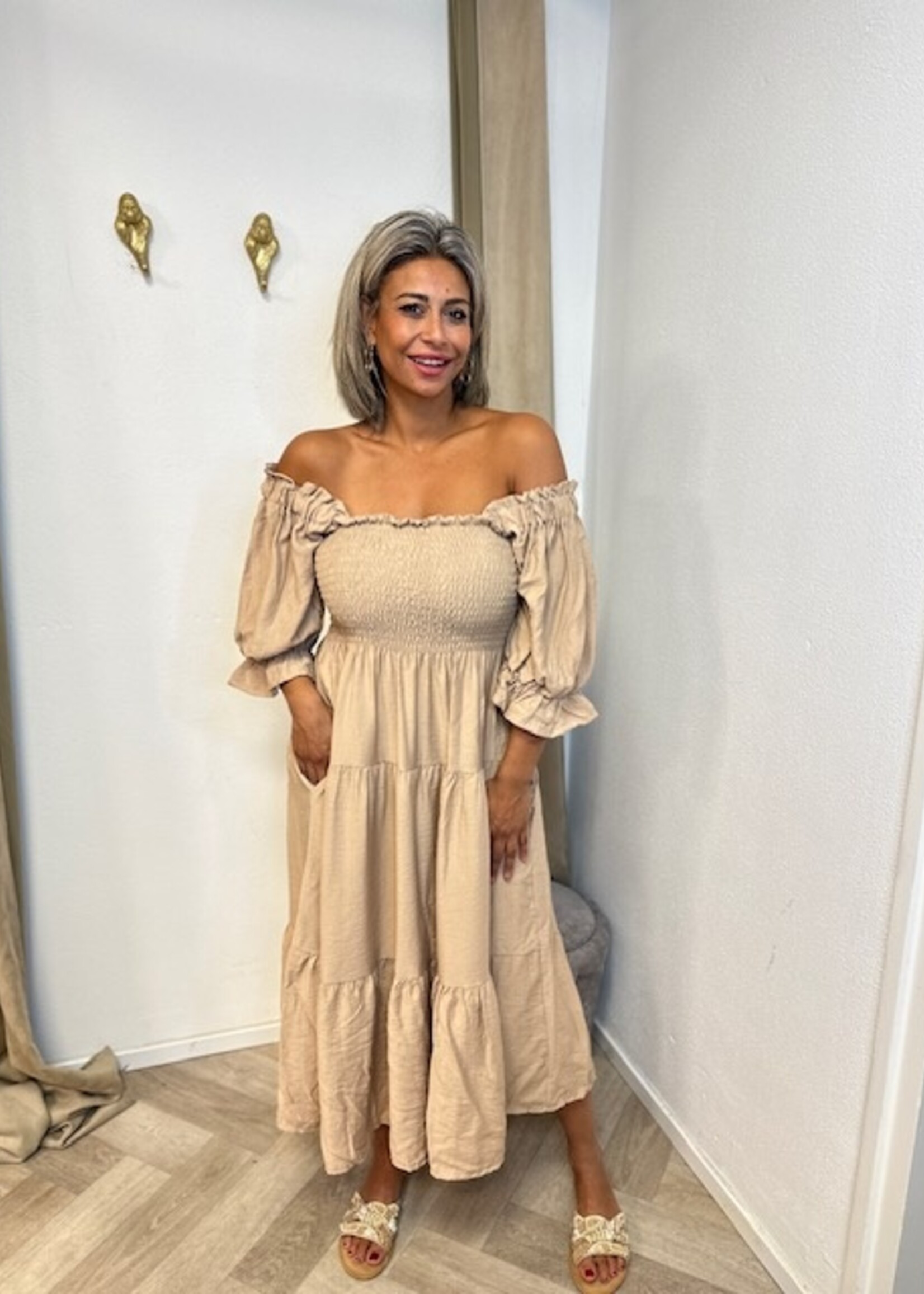 Off-Shoulder Smocked Layer Dress