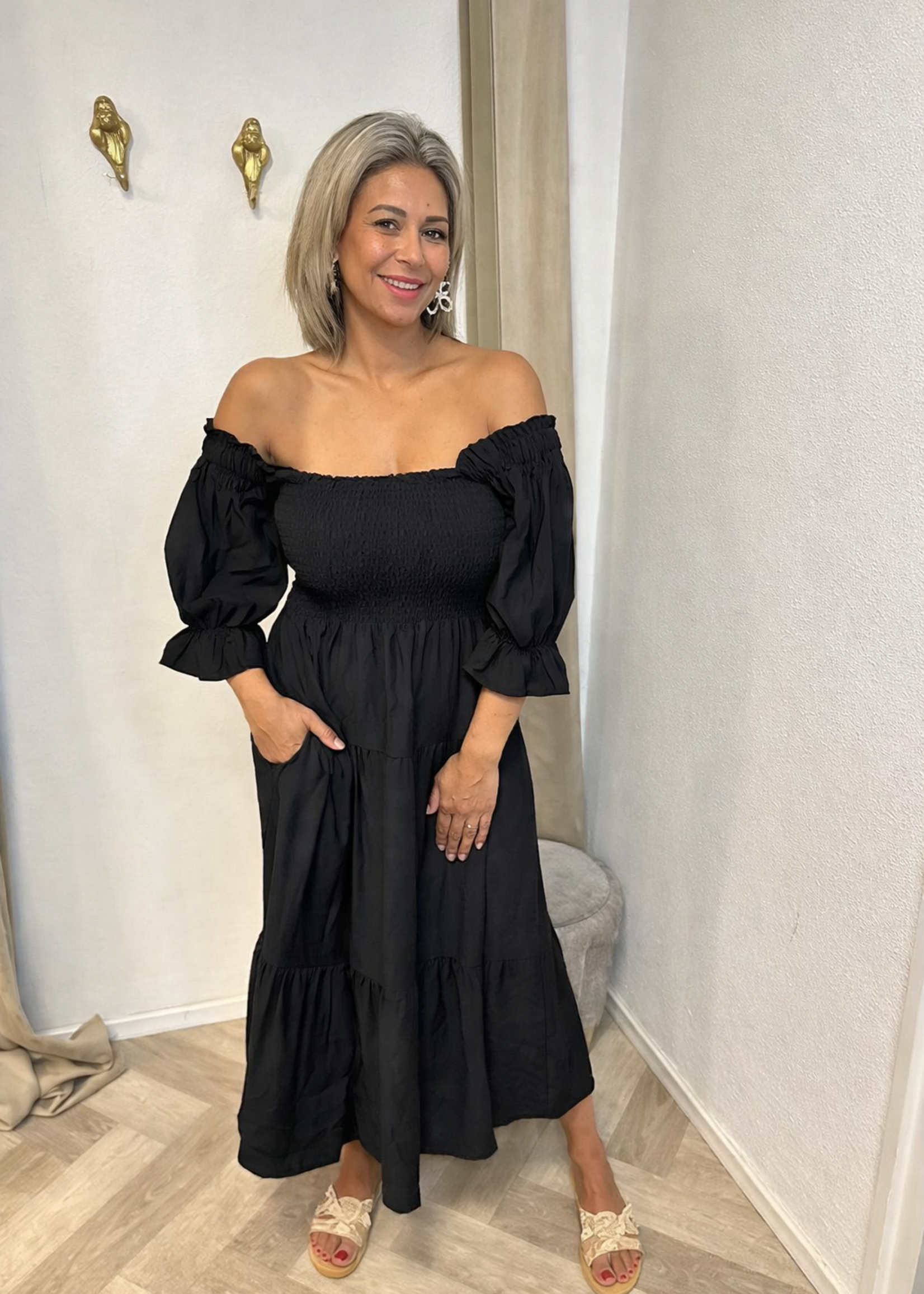 Off-Shoulder Smocked Layer Dress