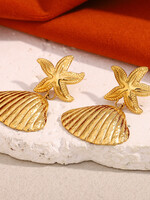 Gouden Oorbellen Starfish & Shell Charm