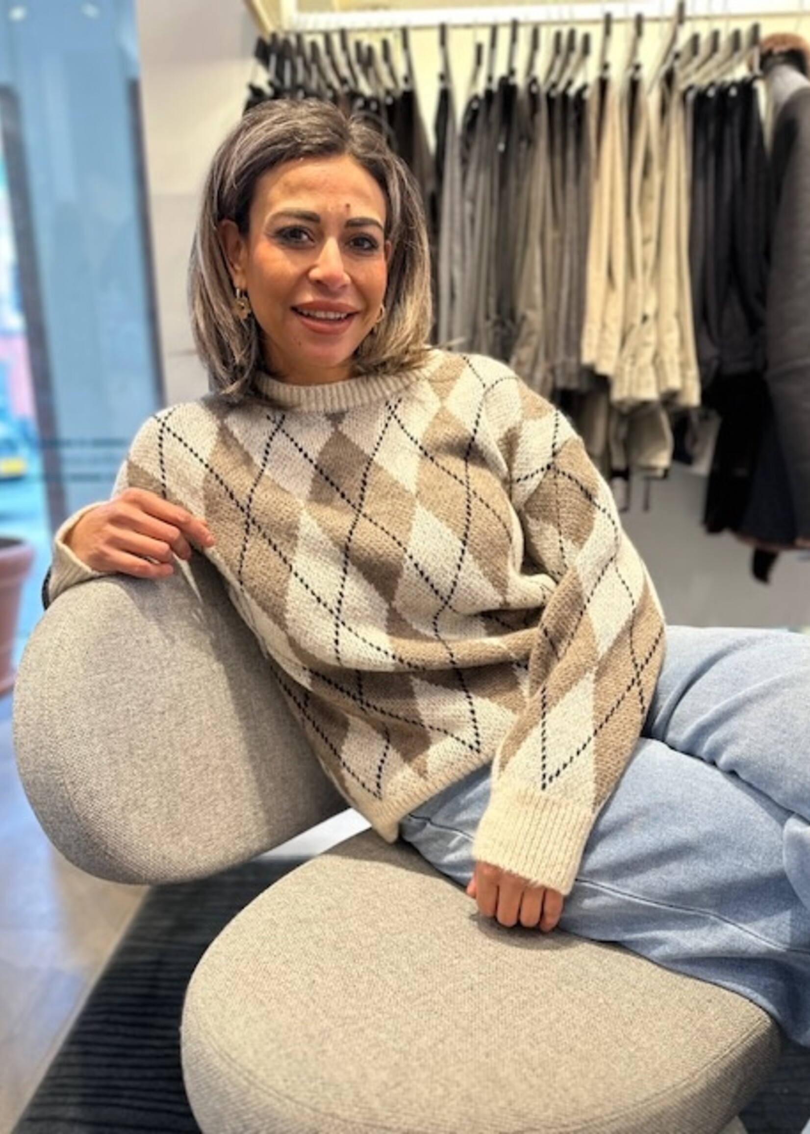 Checked Knit Sweater