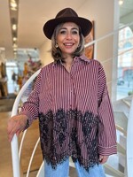 Lace Stripe Oversized Blouse