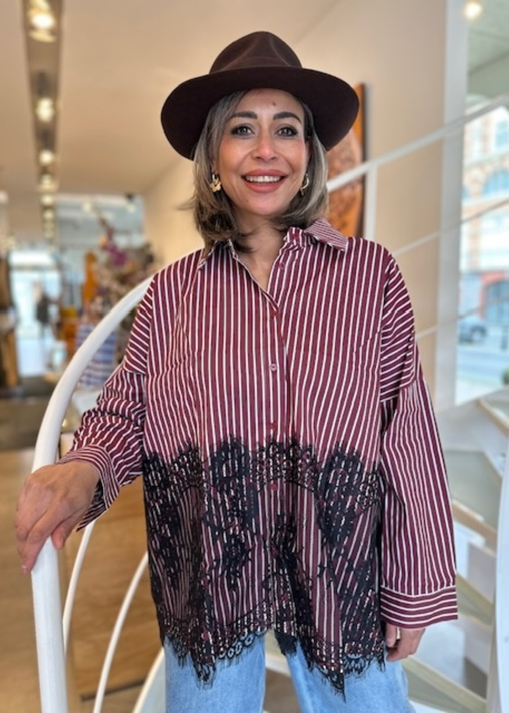 Lace Stripe Oversized Blouse