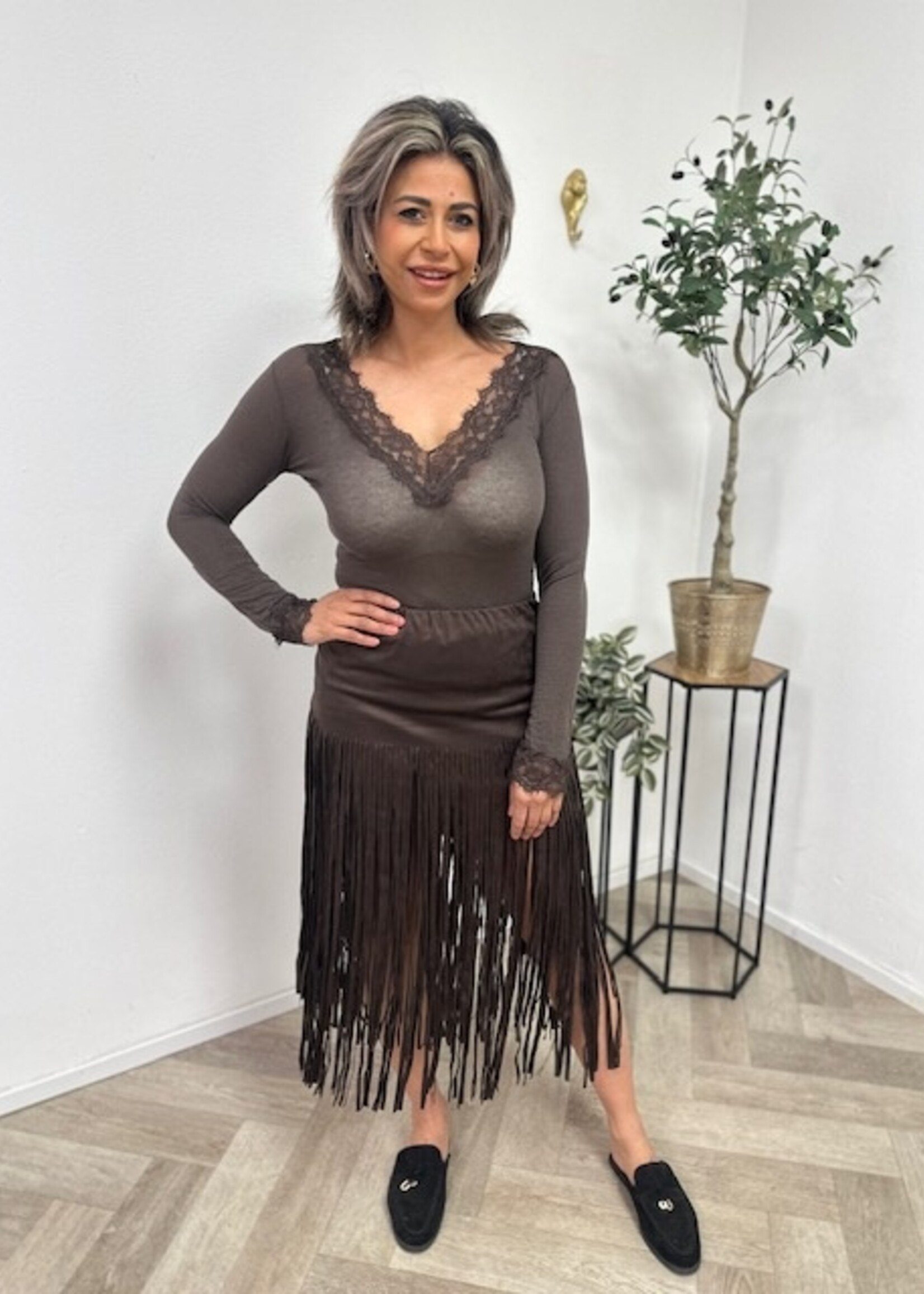 Fringe Suedine Skirt