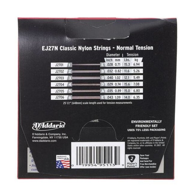 Daddario  EJ27N guitar strings for classical guitar