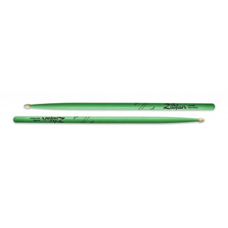 Zildjian 5AACDGG Drumsticks, Hickory Wood Tip 5A Acorn, neon green